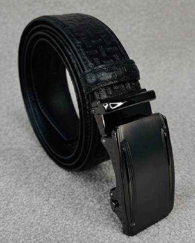 Automatic Buckle Belt Rectangular Leather Design-Black